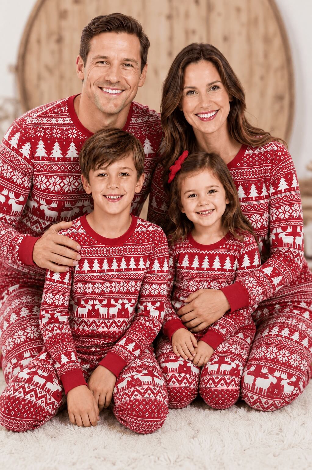 Red and White Christmas Print Matching Family Christmas Pajamas