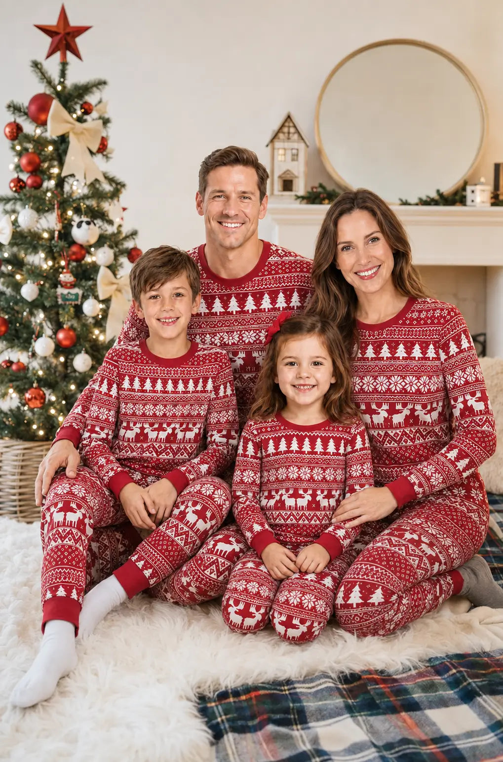 Red and White Christmas Print Matching Family Christmas Pajamas