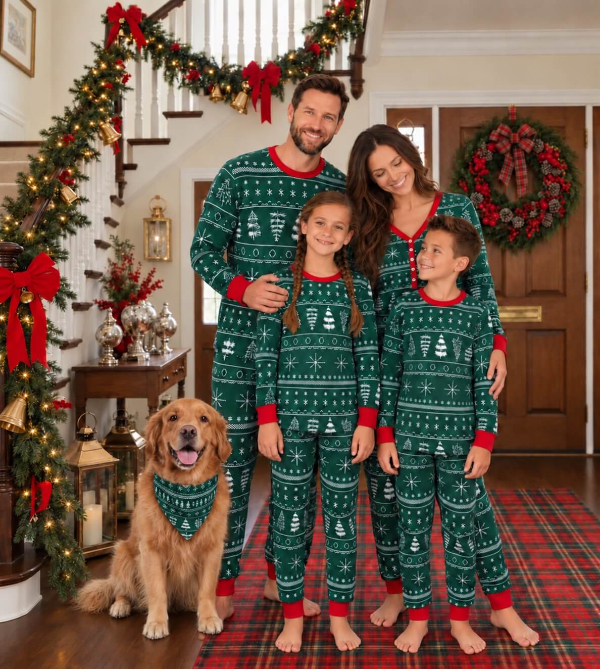 Cute Green Christmas Tree Matching Family Christmas Pajamas-Dog Bandana Available