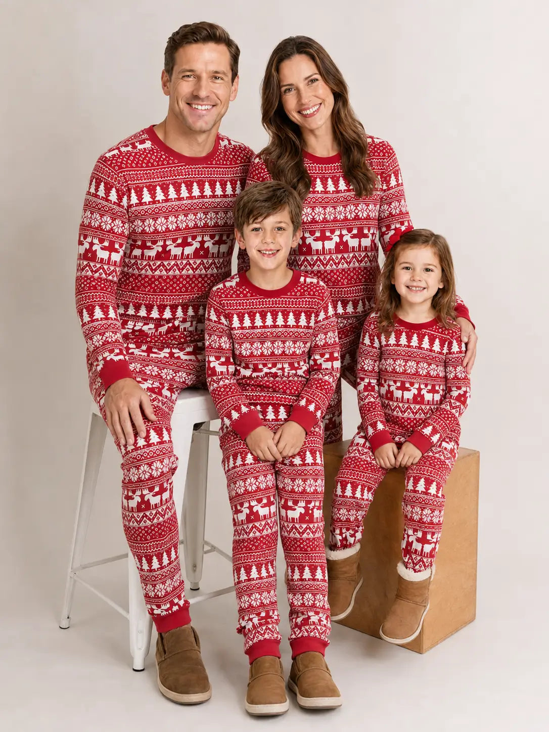 Red and White Christmas Print Matching Family Christmas Pajamas