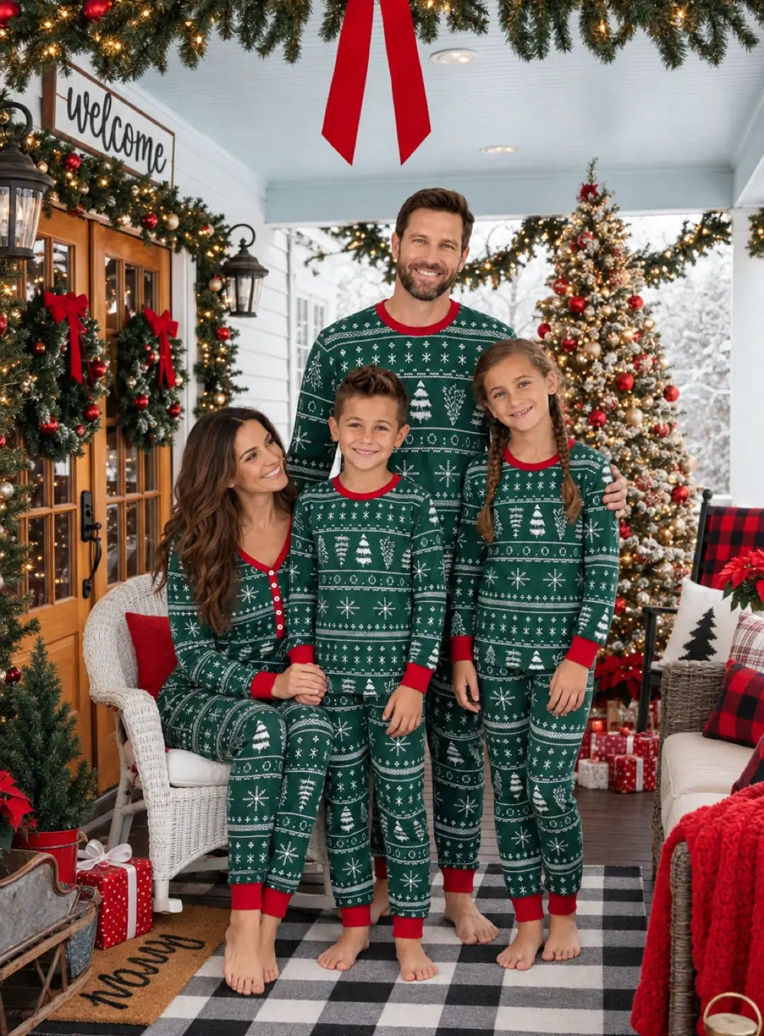 Cute Green Christmas Tree Matching Family Christmas Pajamas-Dog Bandana Available