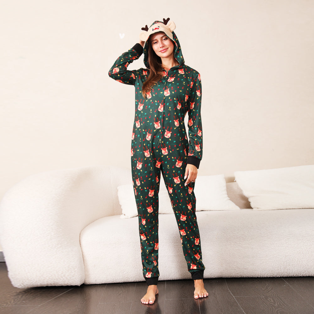 Green Fox and Christmas Llight Bulb Matching Family Christmas Pajamas Onesies