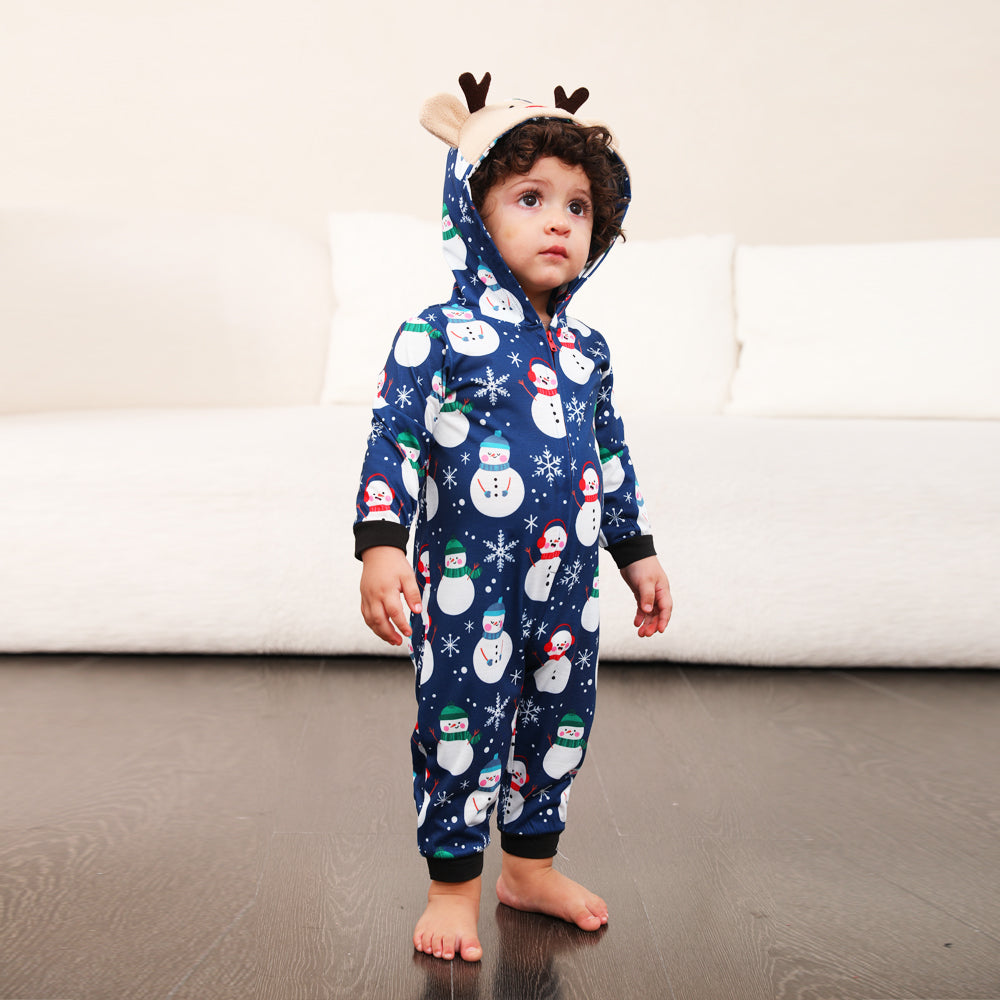 Blue Snowman Matching Family Christmas Pajamas Onesies