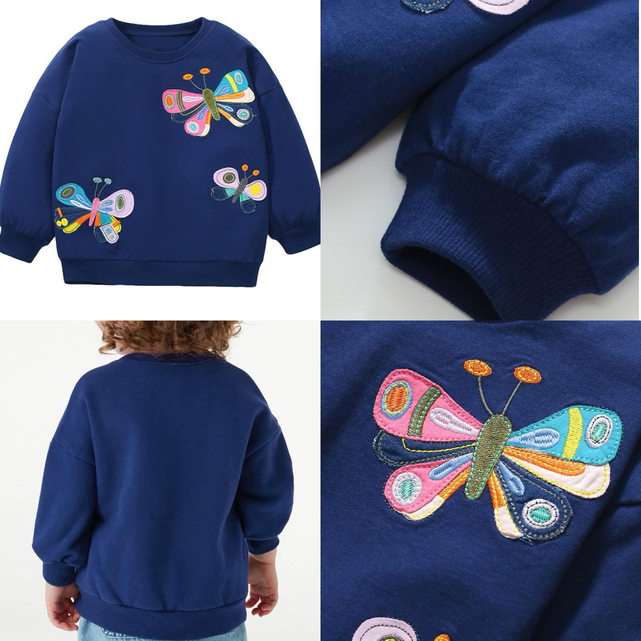 Blue children's sweatshirt with butterfly embroidery