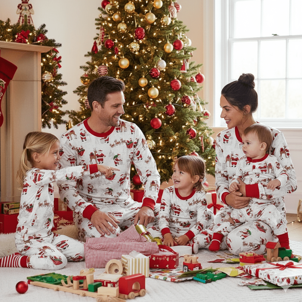 Christmas Elk Sleigh Pajamas Family Photo – Cozy Holiday Sleepwear for the Whole Family