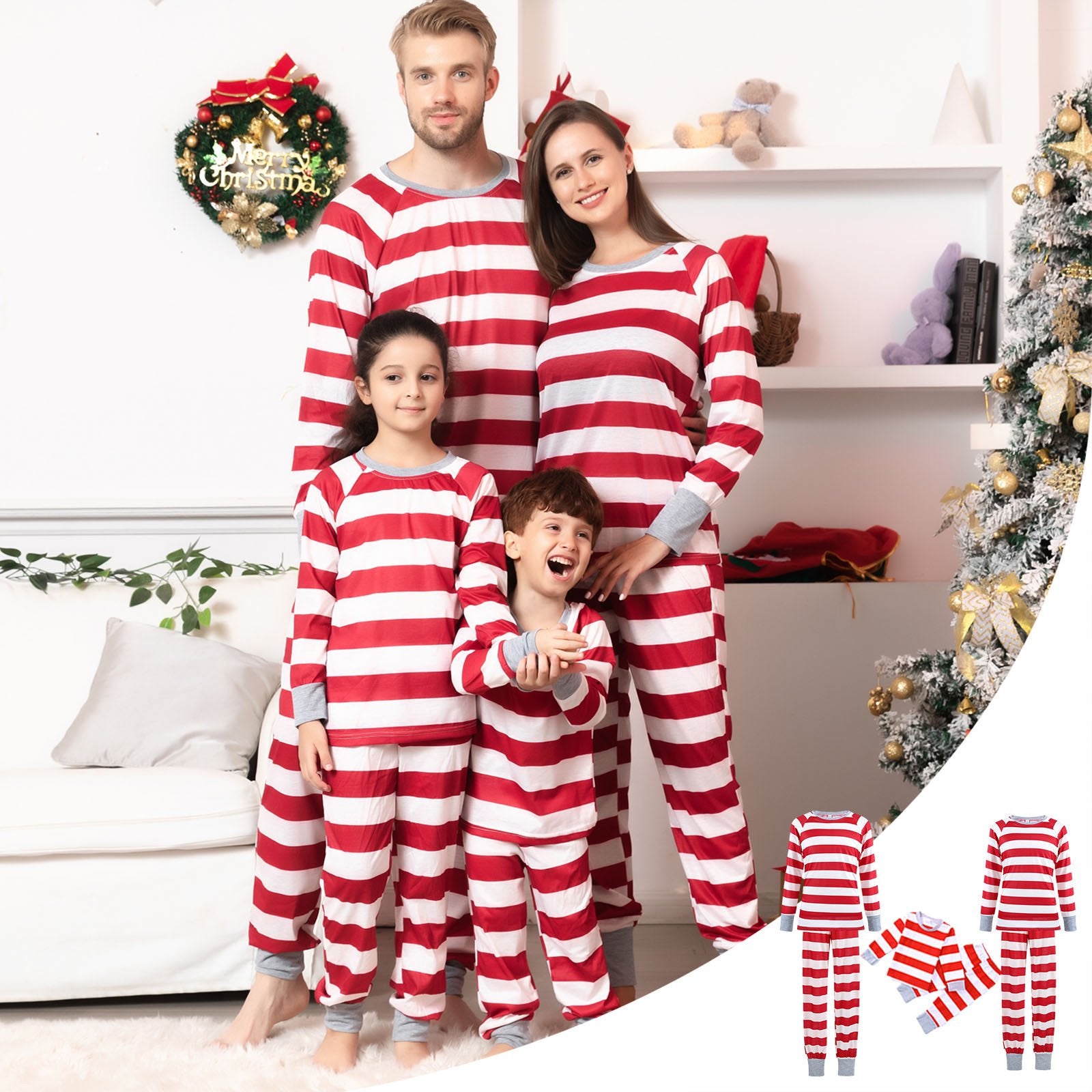 Holiday Can Striped Matching Family Christmas Pajamas-Dog Pajamas Included