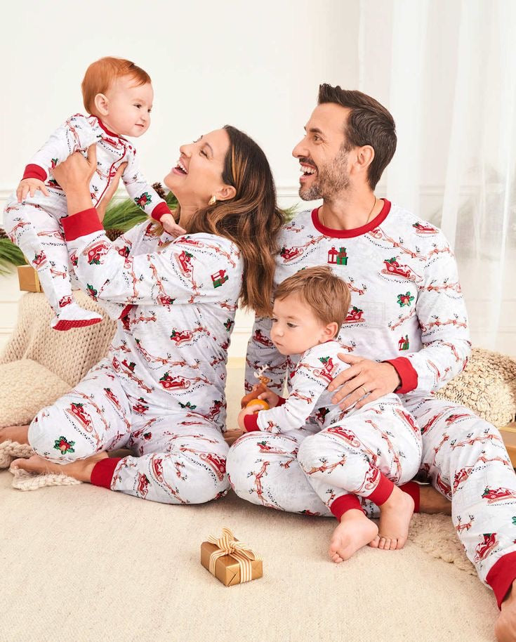 Christmas Elk Sleigh Print Matching Family Christmas Pajamas