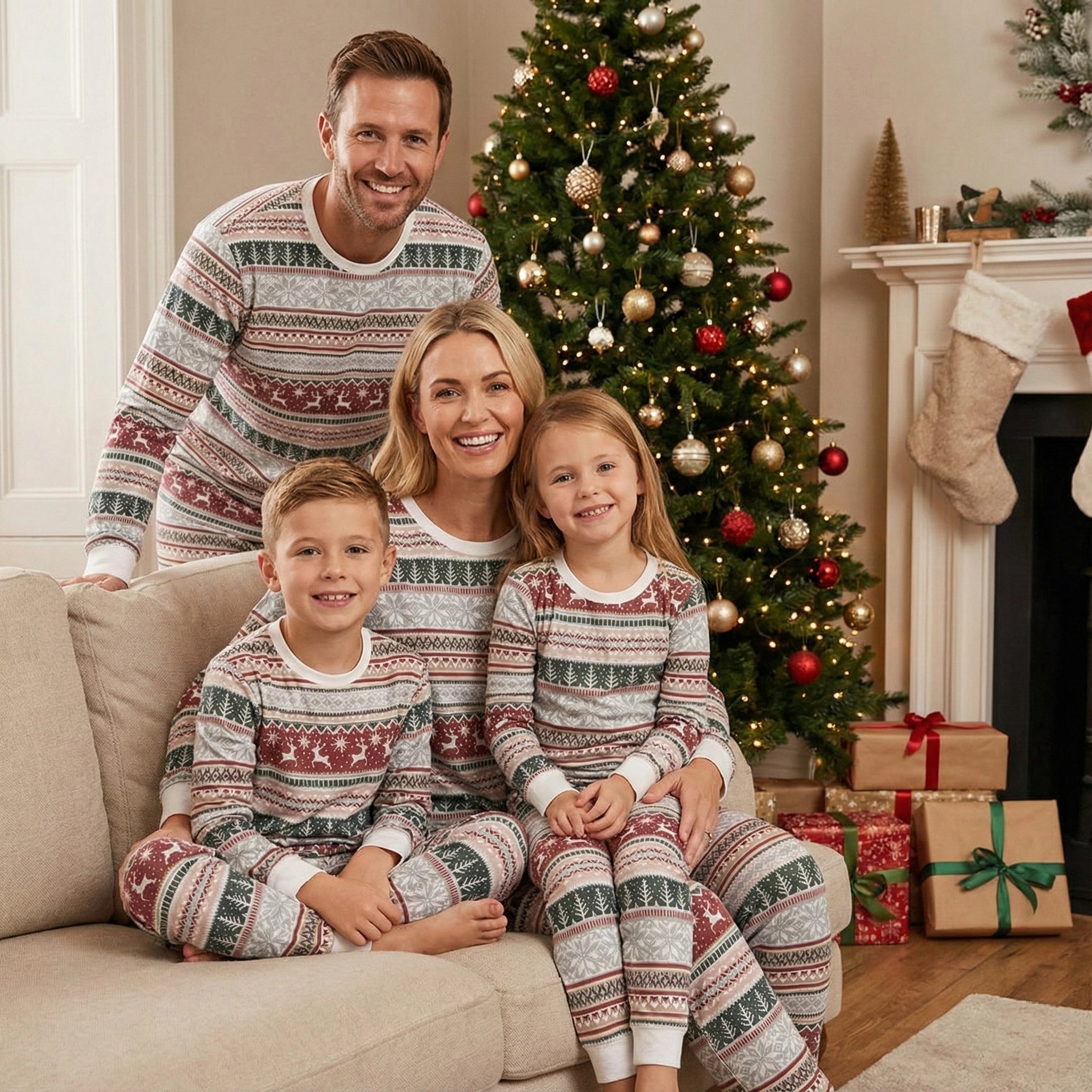 Nordic Reindeer Print Matching Family Christmas Pajamas-Dog Pajamas Included