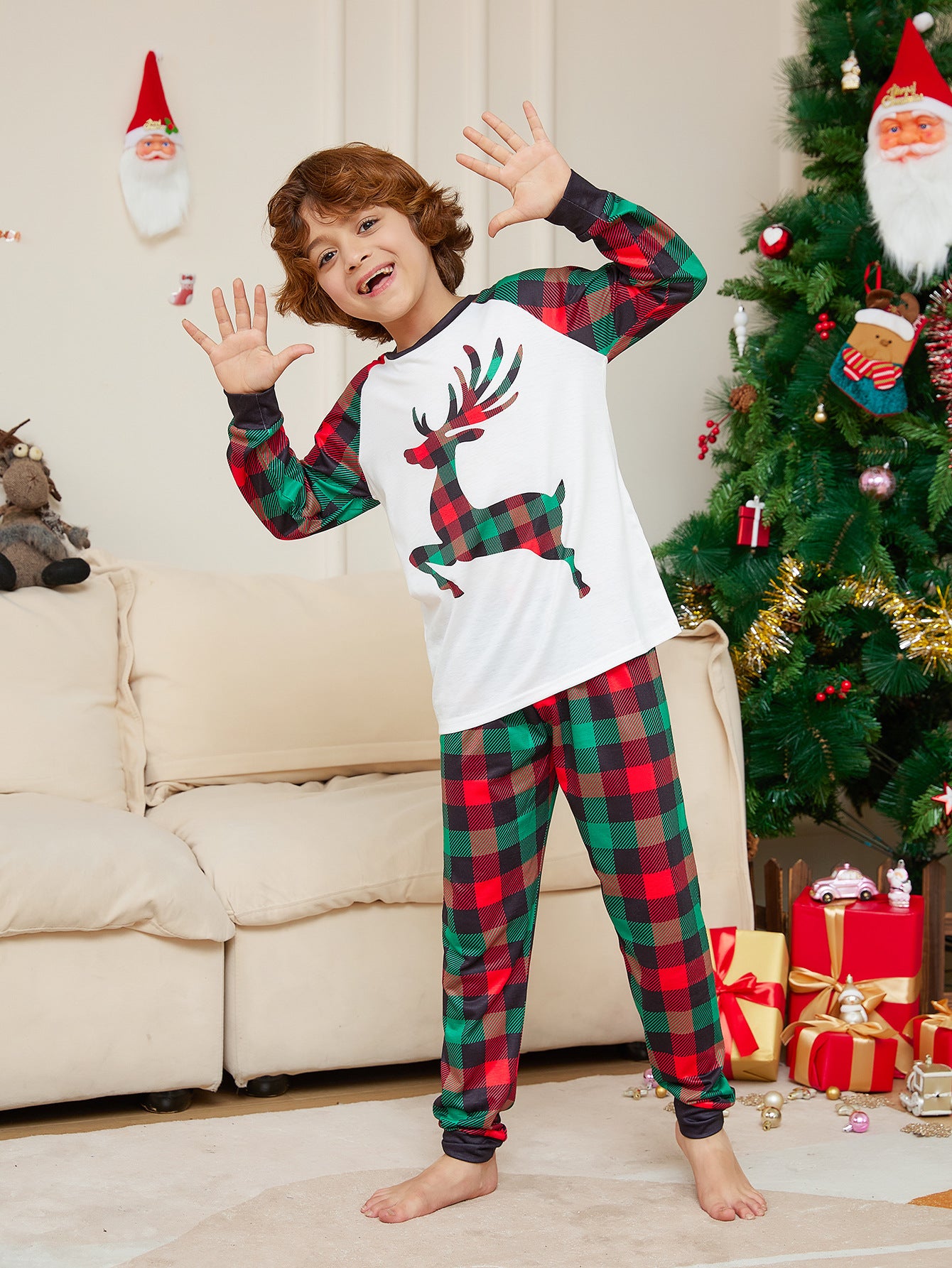 Christmas Checkered Deer Matching Family Christmas Pajamas | Adults, Kids & Dog Pajamas