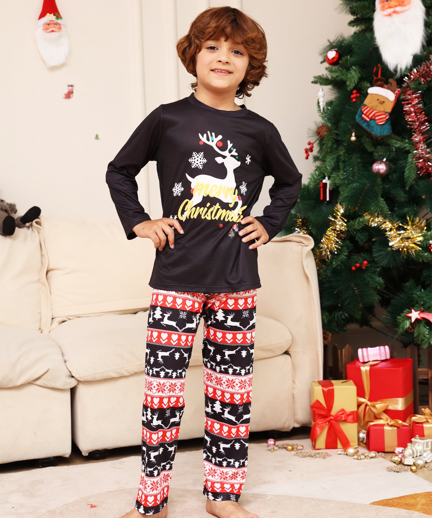 Black Reindeer Matching Family Christmas Pajamas-Dog Pajamas Included