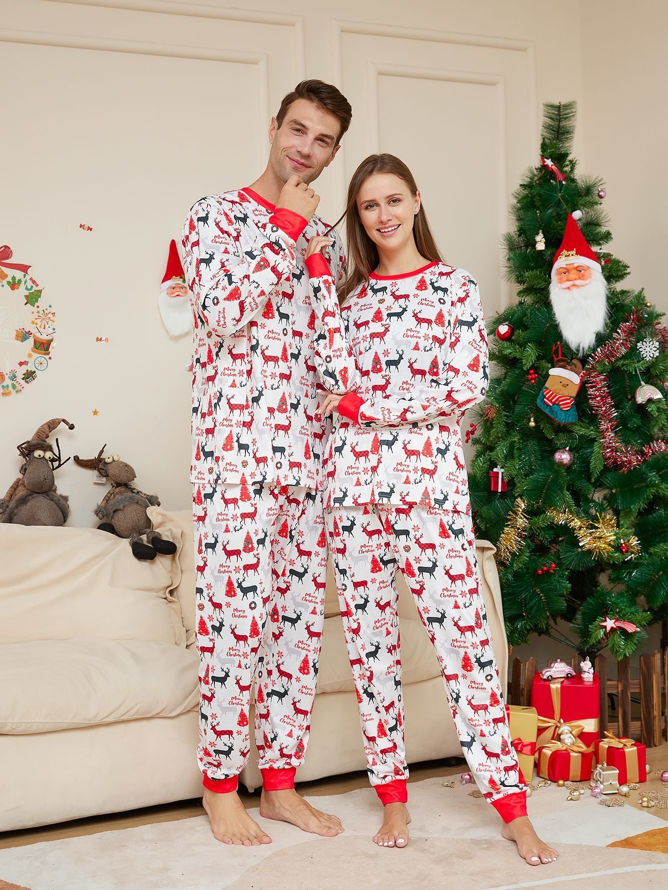 Christmas Reindeer Print Matching Family Christmas Pajamas | Adults, Kids & Dog Pajamas