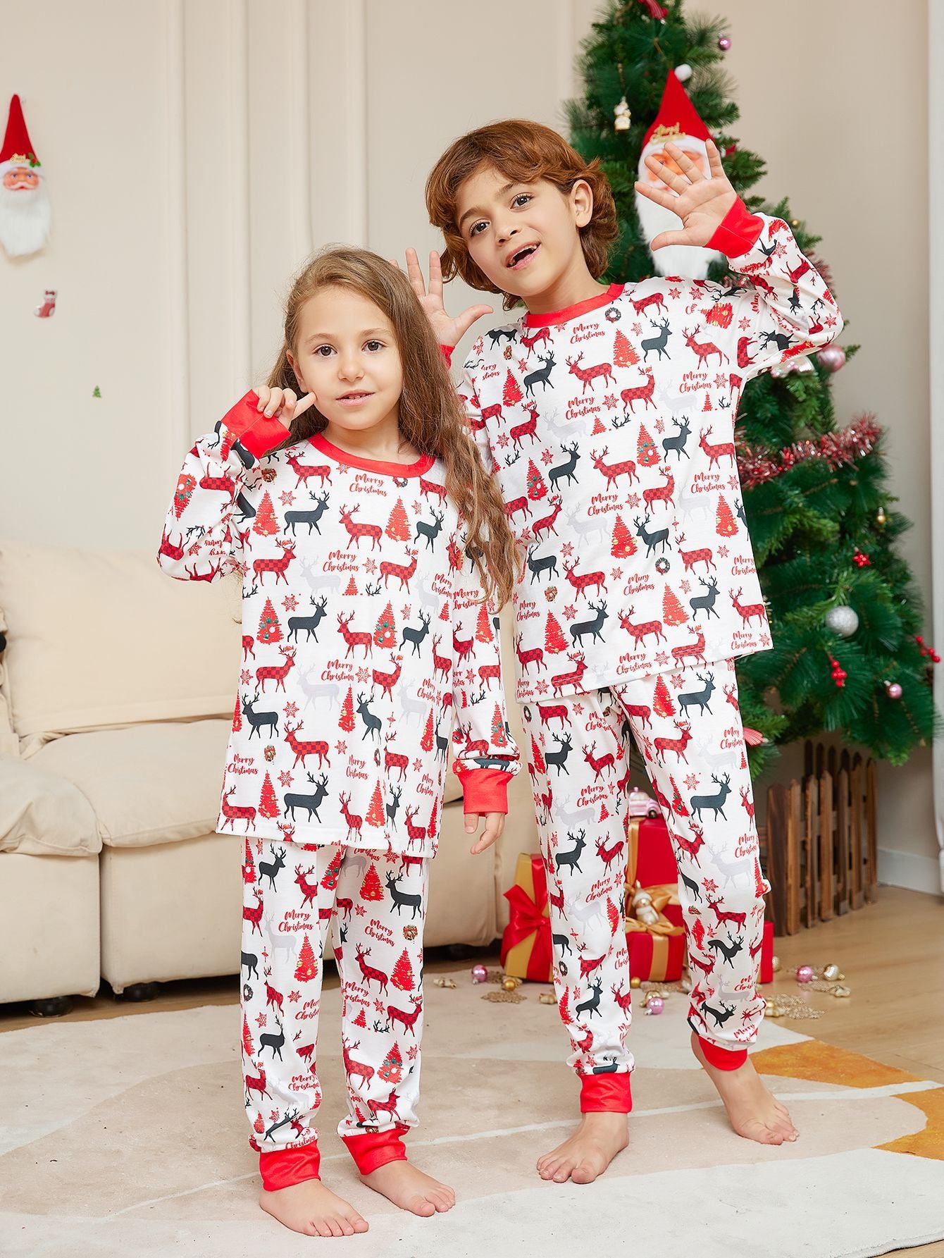 Christmas Reindeer Print Matching Family Christmas Pajamas | Adults, Kids & Dog Pajamas