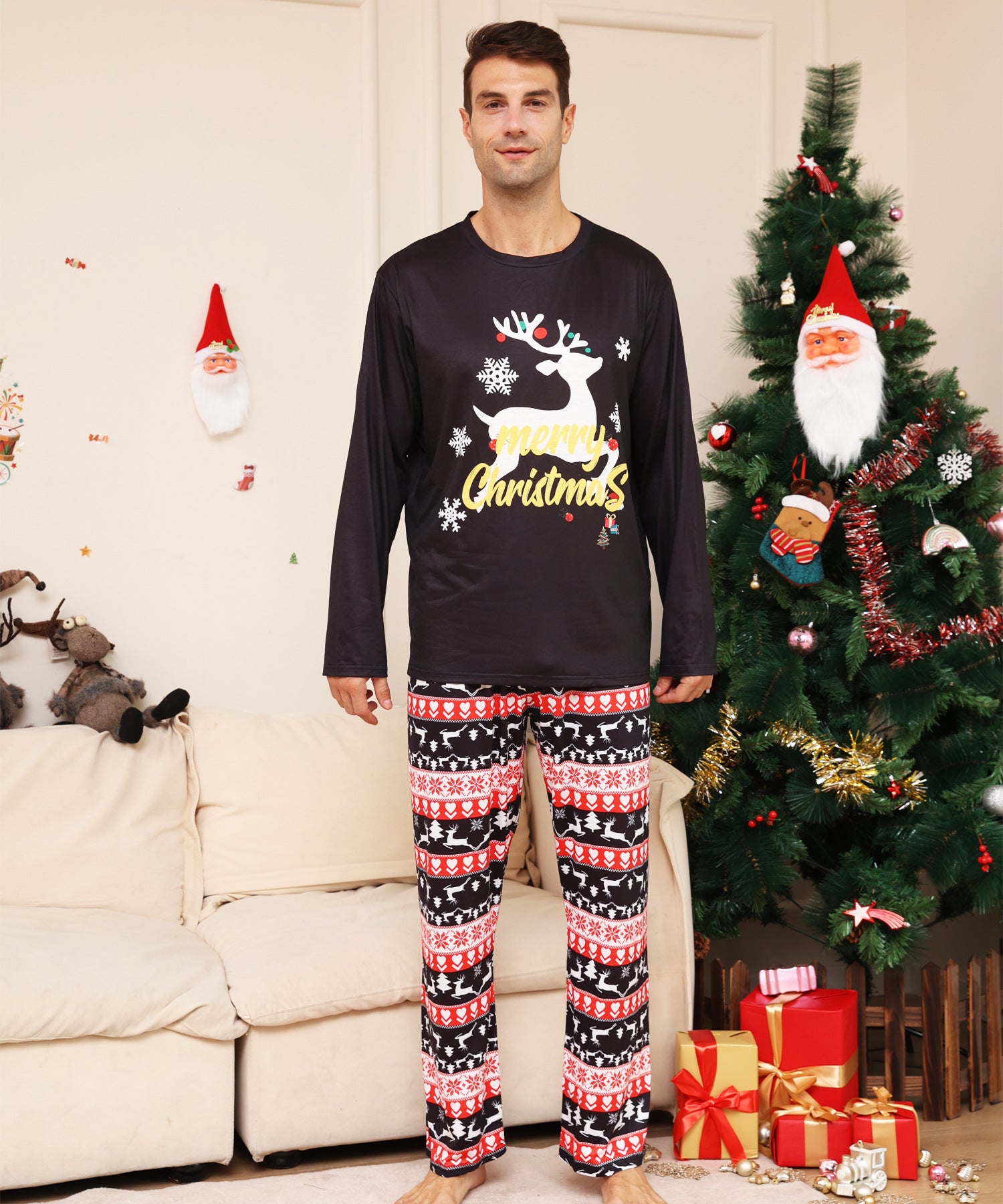 Black Reindeer Matching Family Christmas Pajamas-Dog Pajamas Included