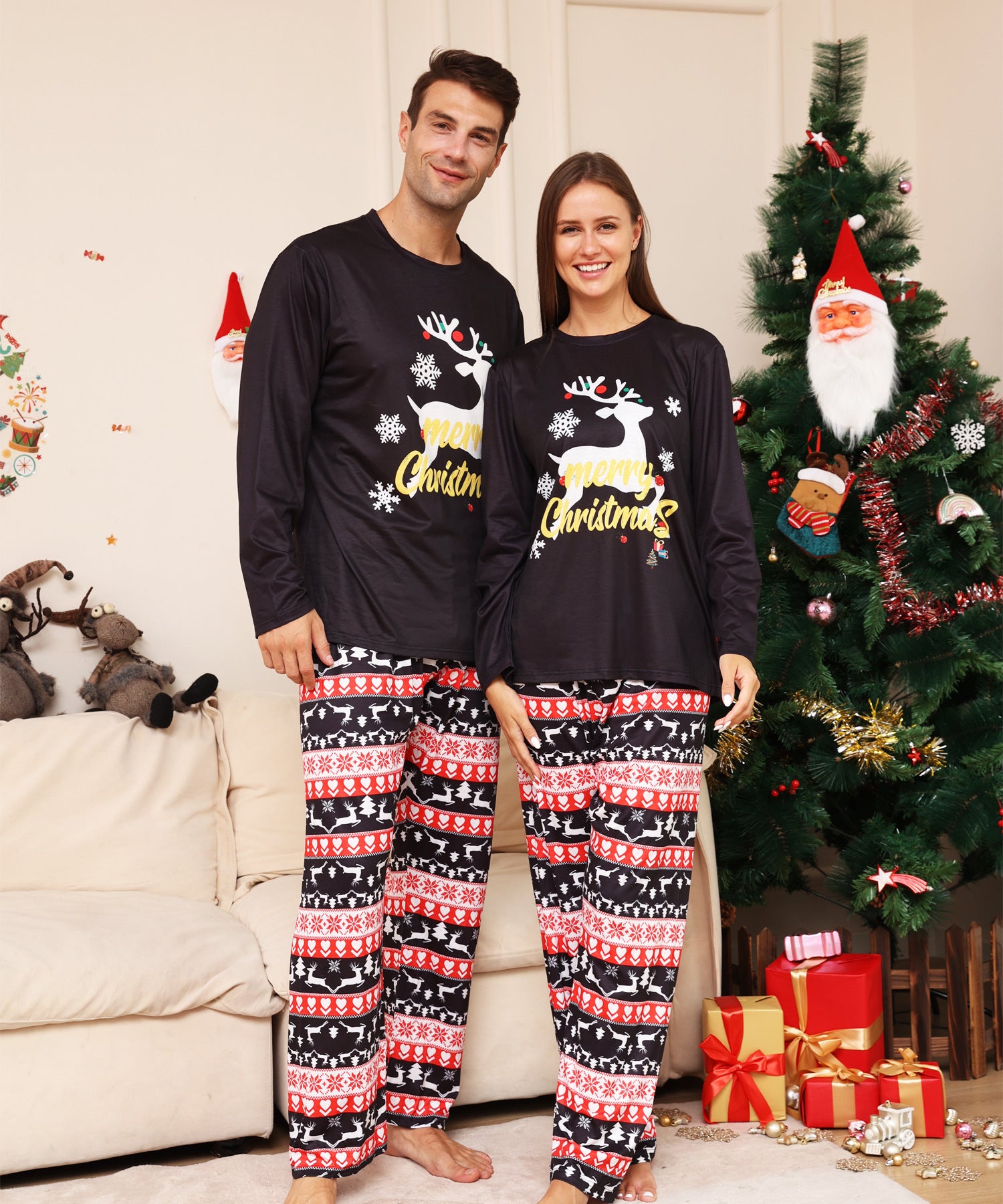 Black Reindeer Matching Family Christmas Pajamas-Dog Pajamas Included