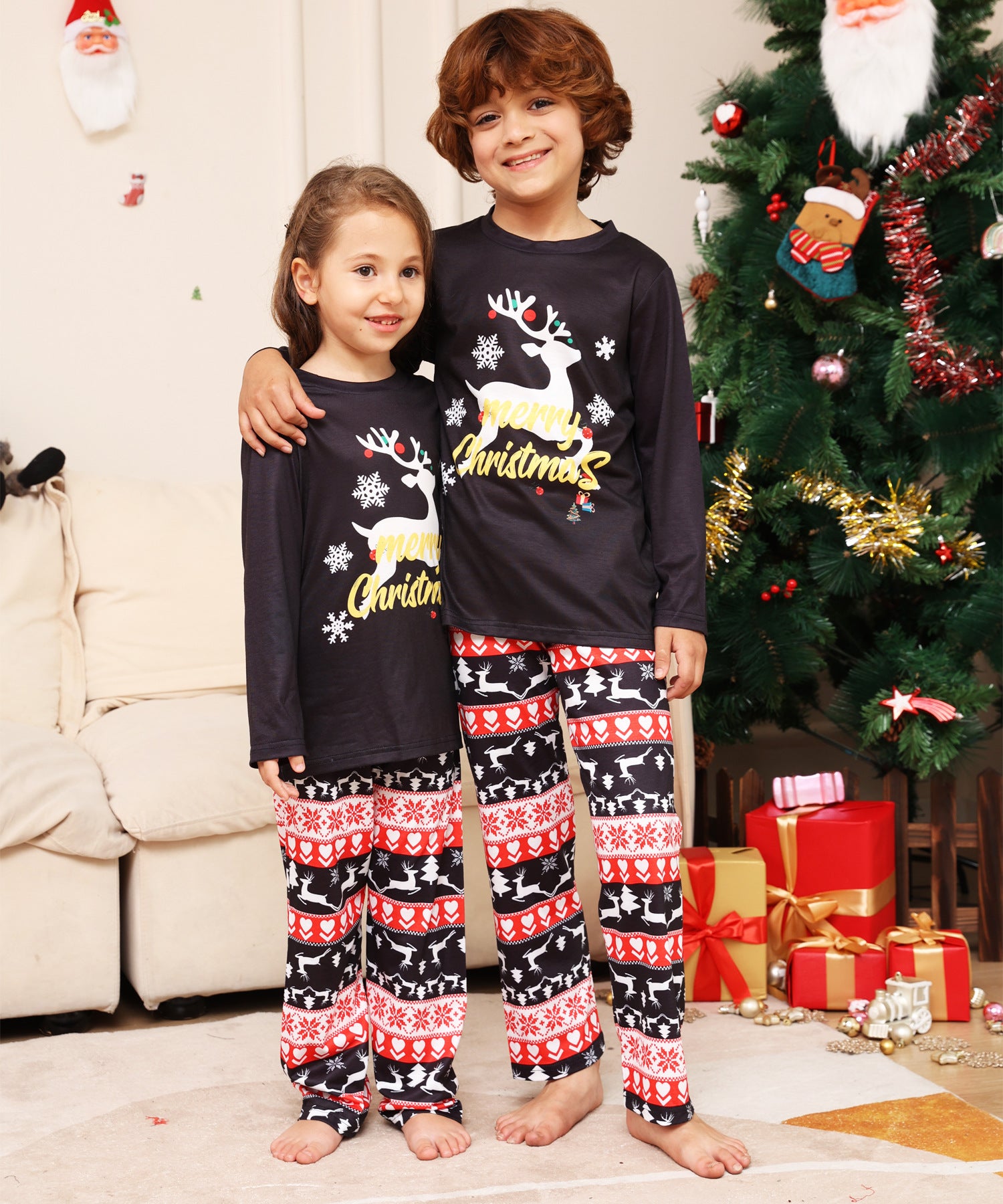 Black Reindeer Matching Family Christmas Pajamas-Dog Pajamas Included