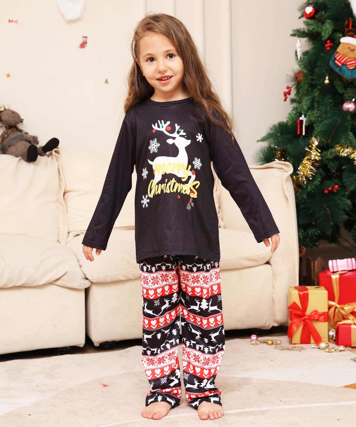 Black Reindeer Matching Family Christmas Pajamas-Dog Pajamas Included
