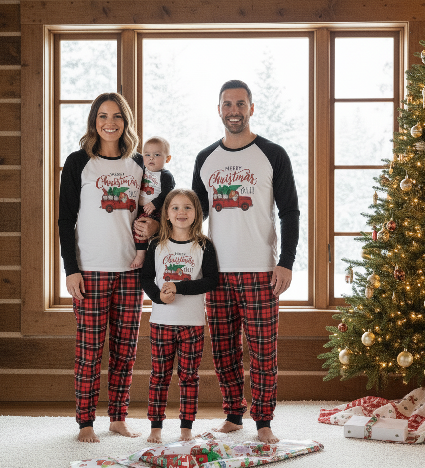 Truck Plaid Matching Family Christmas Pajamas | Adults, Kids & Dog Pajamas