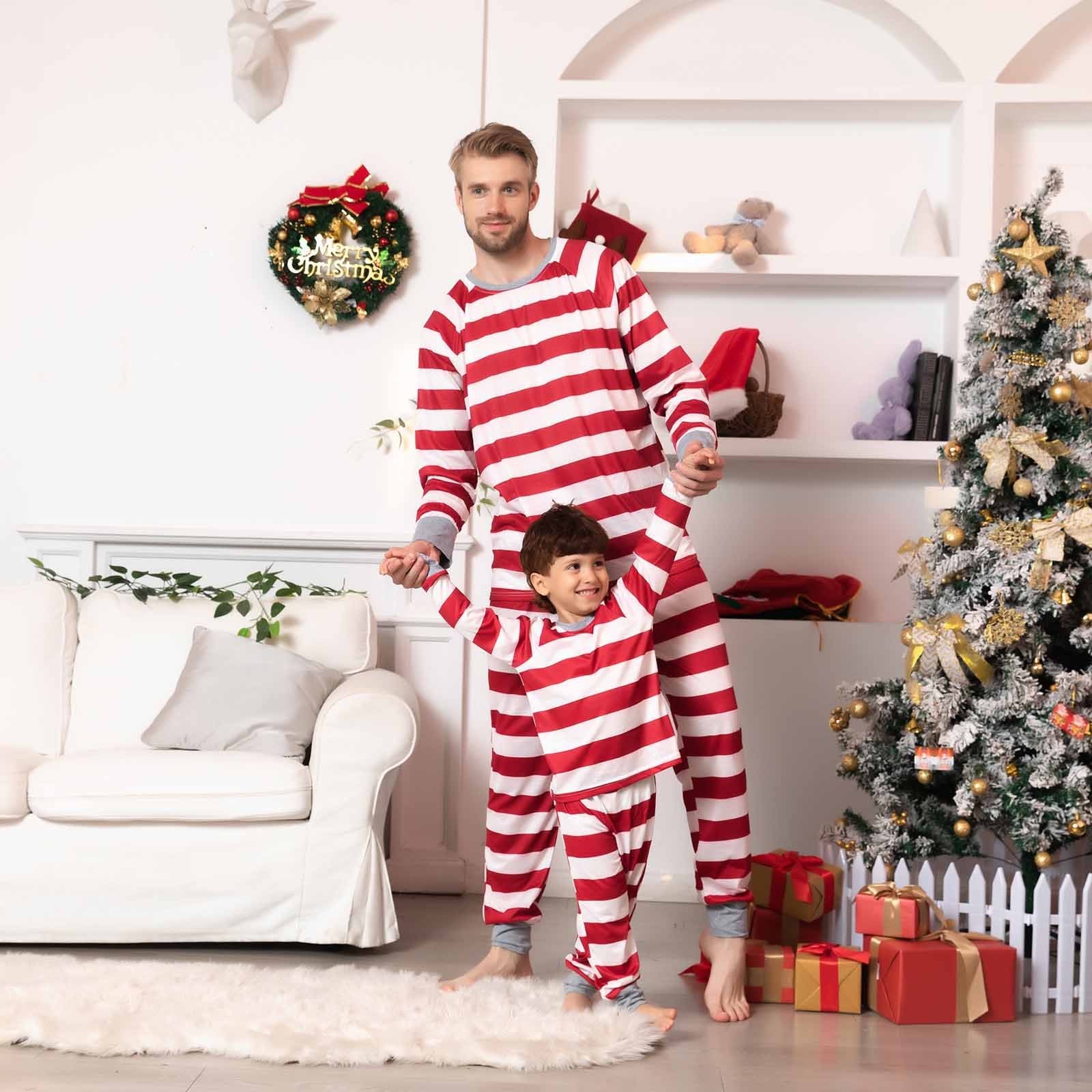 Holiday Can Striped Matching Family Christmas Pajamas-Dog Pajamas Included
