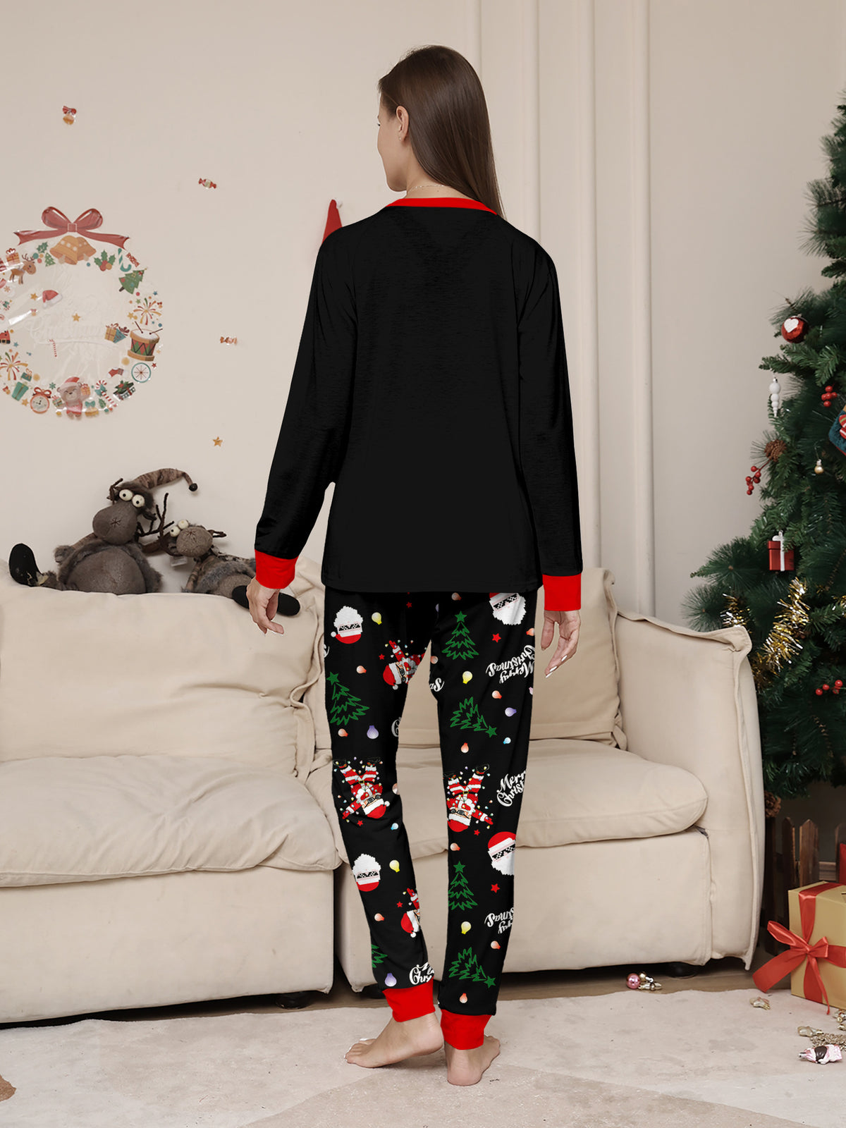 Black Christmas Pajamas Flat Lay – Complete Matching Family and Dog Set