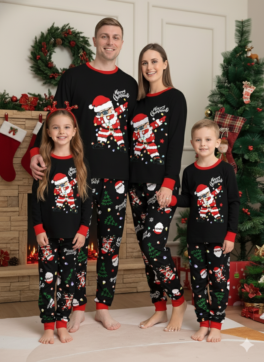 Black Matching Family Christmas Pajamas with Dog Pajamas – Holiday Sleepwear Main View