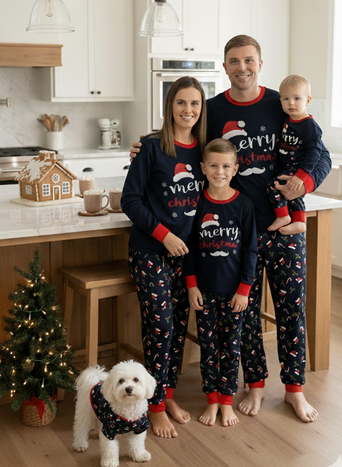 Blue Holiday Matching Family Christmas Pajamas with Dog Set – Holiday Sleepwear Main View