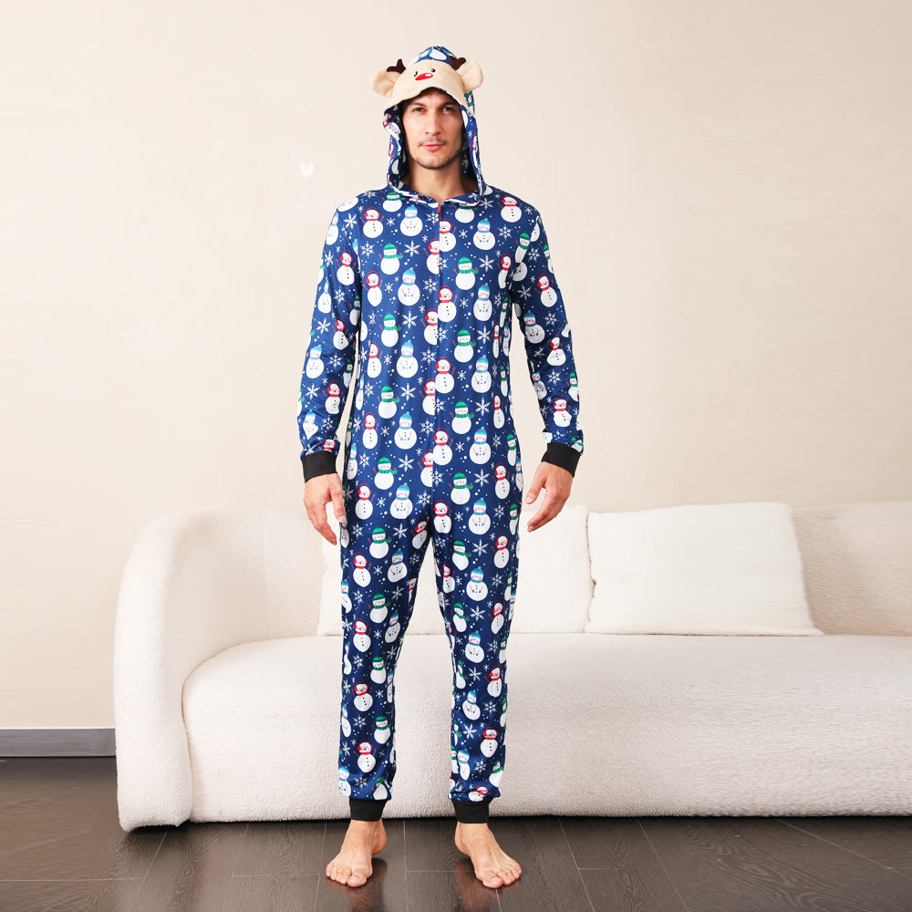 Blue Snowman Christmas Onesies Men – Adults Matching Holiday Sleepwear