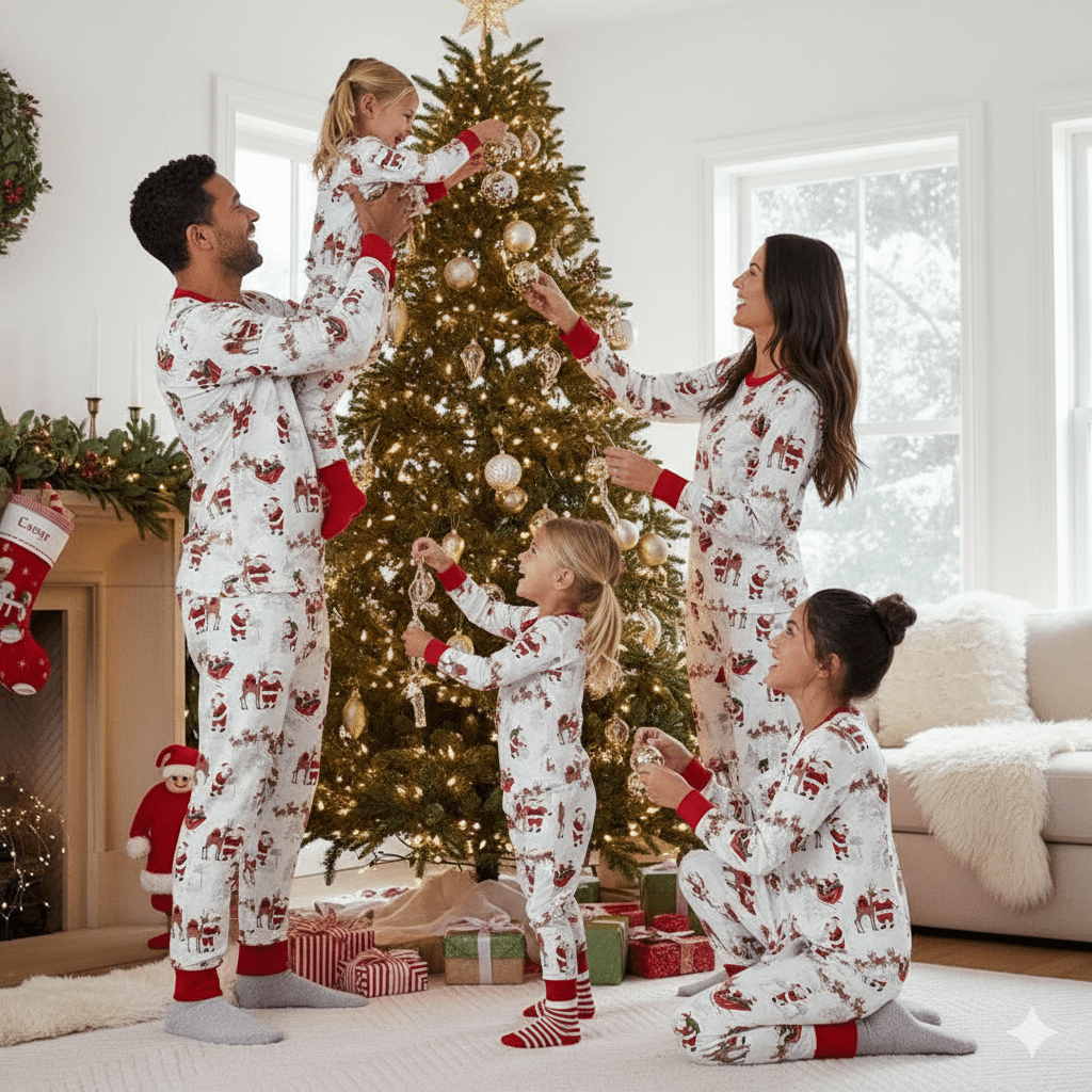 Christmas Elk Sleigh Print Matching Family Christmas Pajamas – Holiday Sleepwear Main View