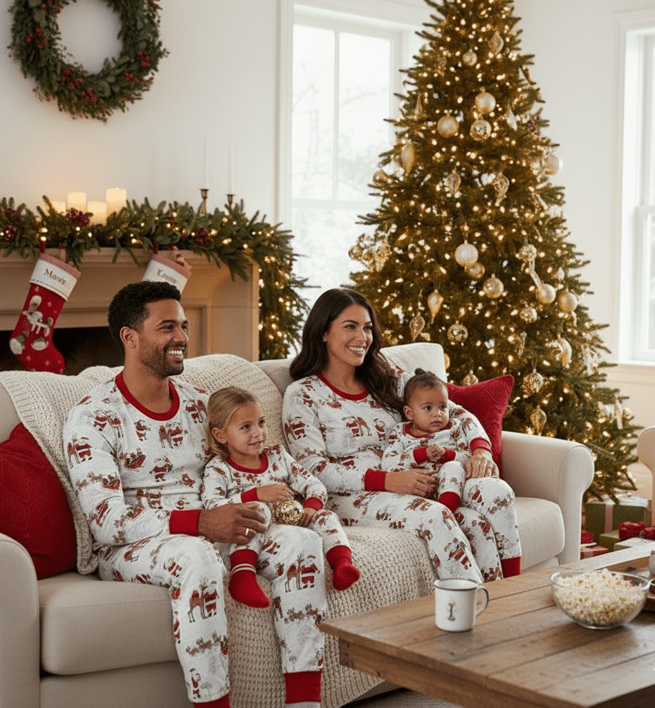 Christmas Elk Sleigh Pajamas Flat Lay – Complete Matching Family Set