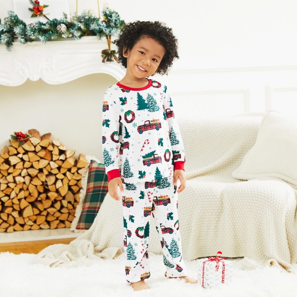 Christmas Tree Truck Pajamas Flat Lay – Complete Matching Family Set