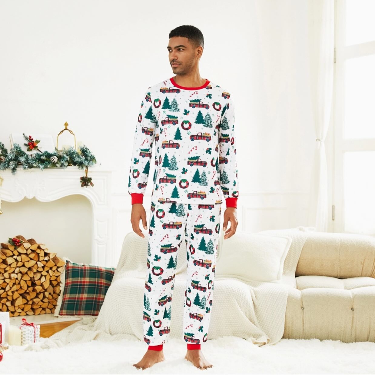 Christmas Tree Truck Pajamas Men – Adults Matching Holiday Sleepwear