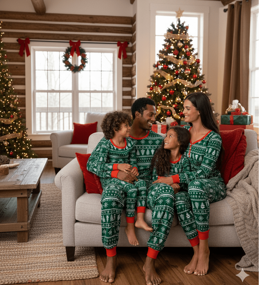 Cute Green Christmas Tree Family Pajamas with Dog Pajamas Included – Complete Matching Set