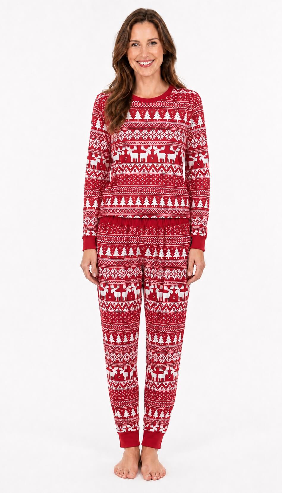 Red and White Christmas Print Matching Family Christmas Pajamas