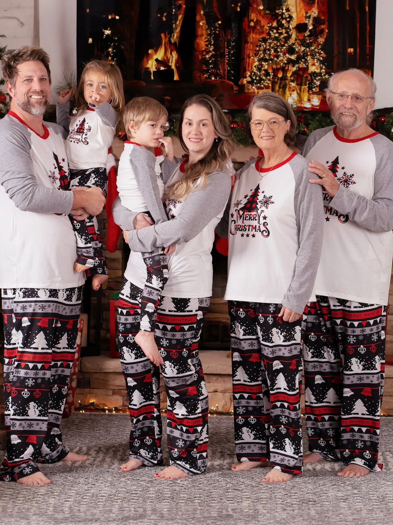 Gray White Christmas Tree Truck Pajamas Size Chart – Adults Kids and Baby Sizes Available