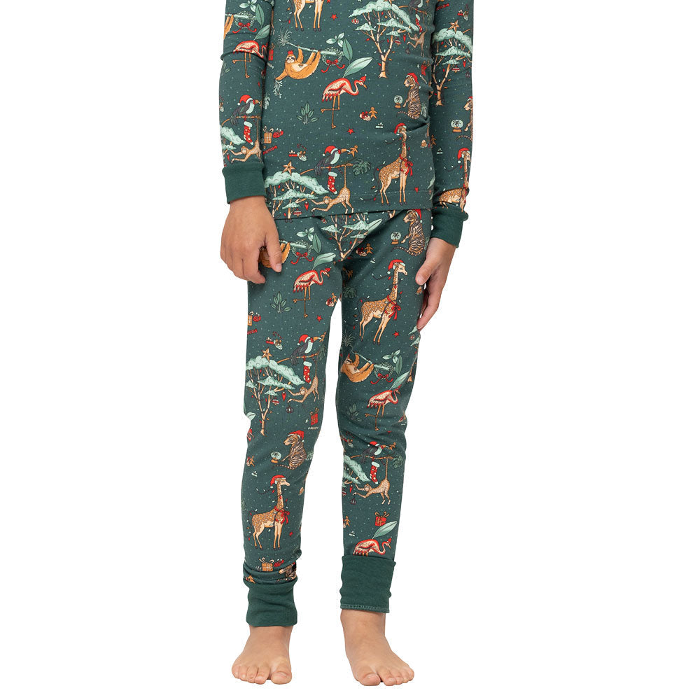 Green Cute Zoo Christmas Pajamas Lifestyle – Adults and Kids Matching Holiday Sleepwear