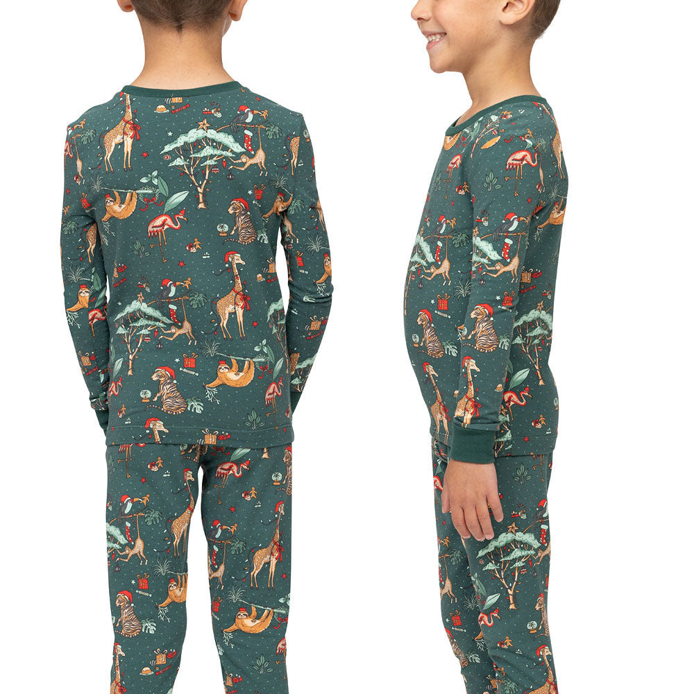 Green Cute Zoo Baby Christmas Pajamas – Infant and Toddler Matching Holiday Sleepwear Set