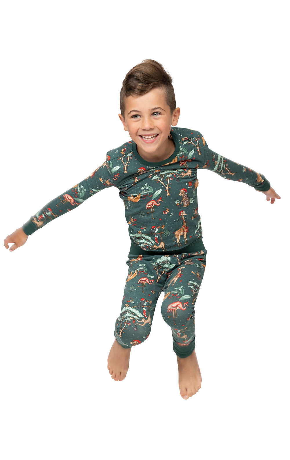 Green Cute Zoo Kids Christmas Pajamas – Matching Holiday Sleepwear for Boys and Girls