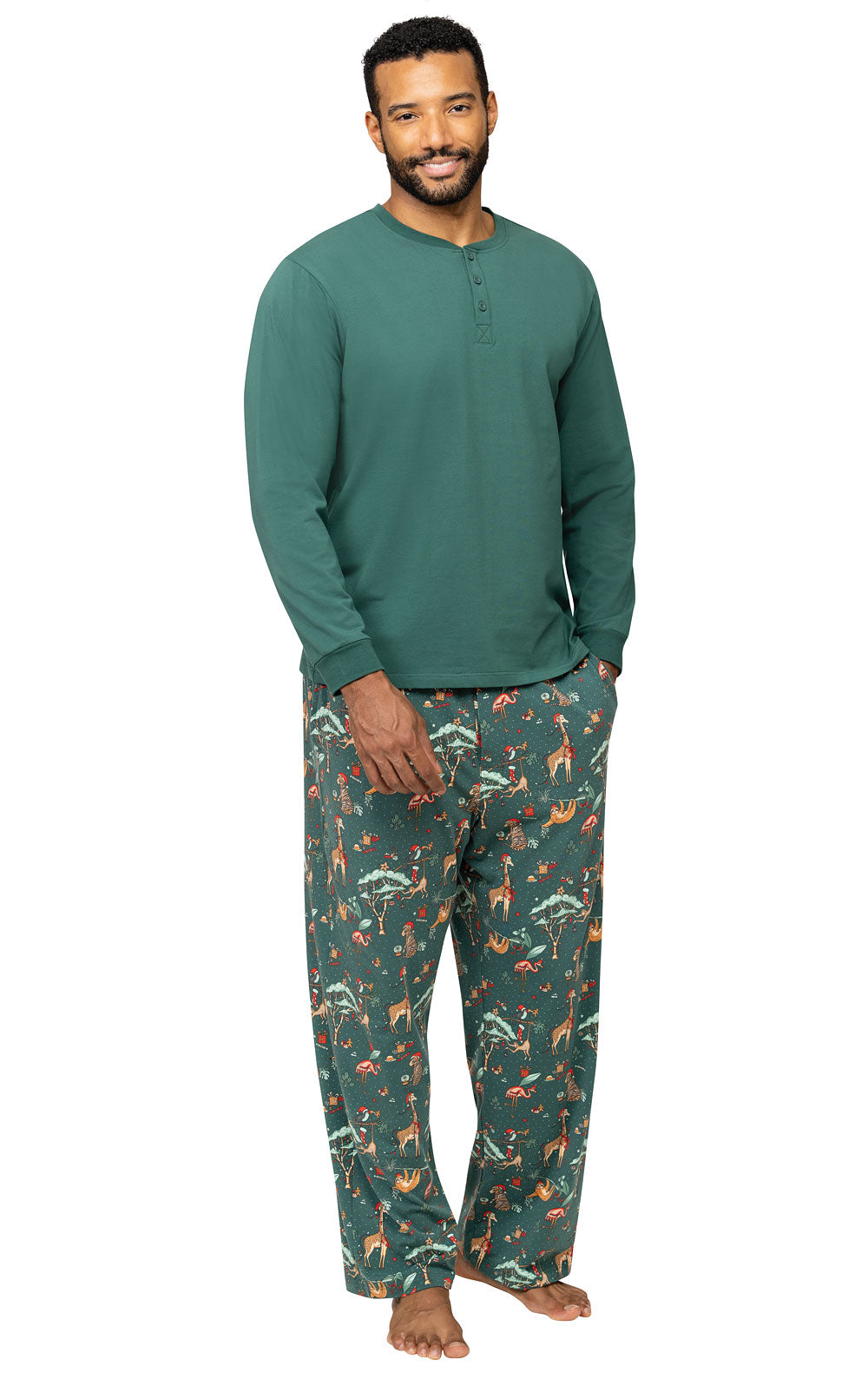 Green Cute Zoo Christmas Pajamas Men – Adults Matching Holiday Sleepwear