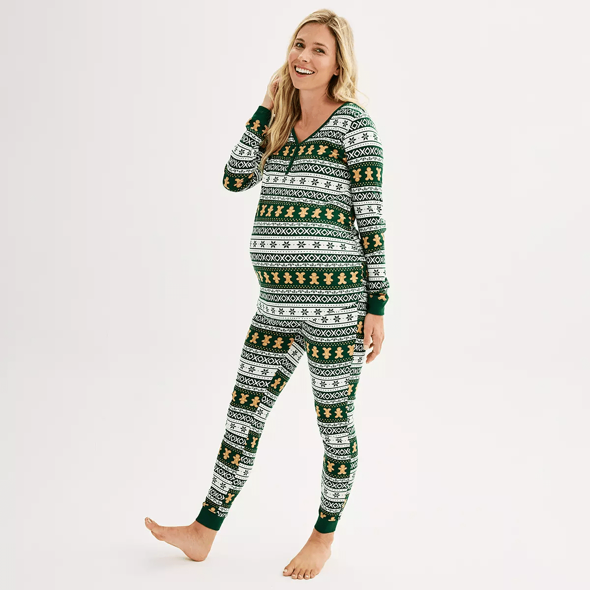 Green Gingerbread Christmas Pajamas Lifestyle – Adults and Kids Matching Holiday Sleepwear