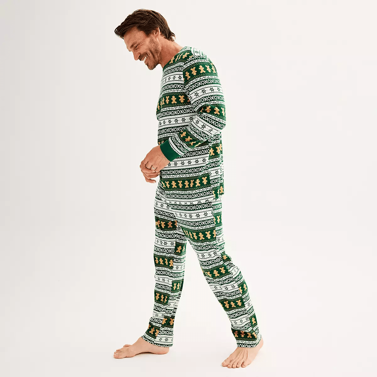 Green Gingerbread Christmas Pajamas Men – Adults Matching Holiday Sleepwear