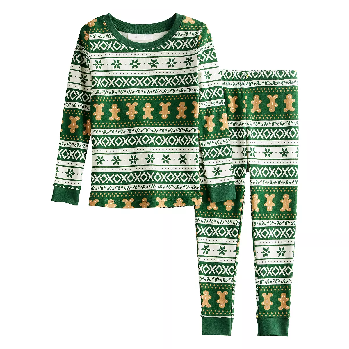 Green Gingerbread Christmas Pajamas Print Detail – Festive Holiday Gingerbread Print Close-Up