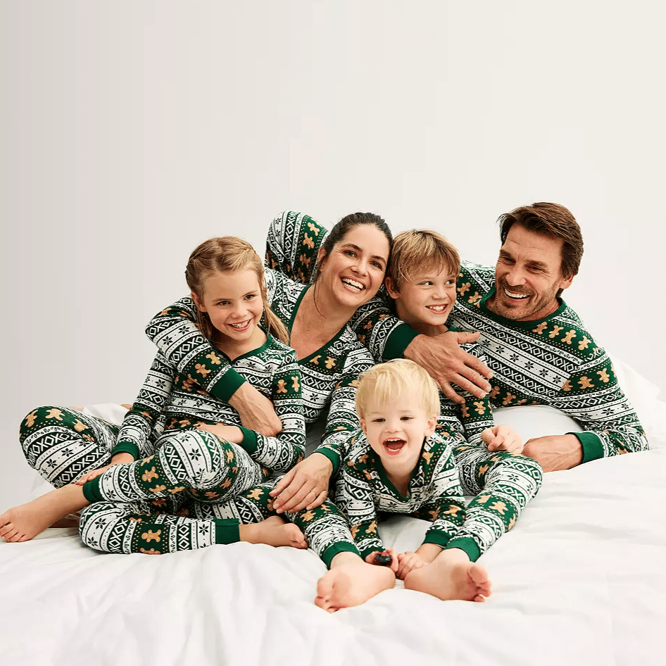 Green Gingerbread Family Christmas Pajamas with Dog Pajamas Included – Complete Matching Set