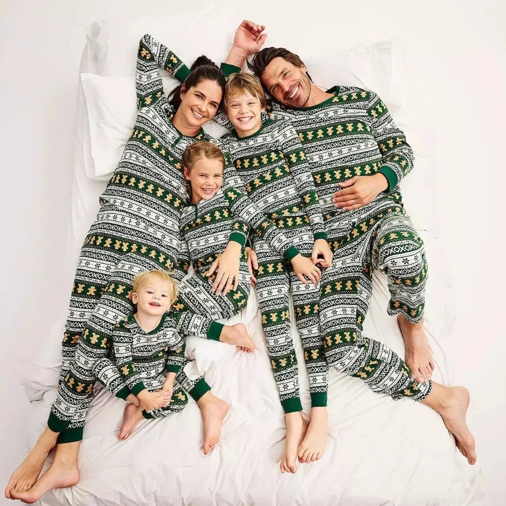 Green Gingerbread Matching Family Christmas Pajamas with Dog Set – Holiday Sleepwear Main View