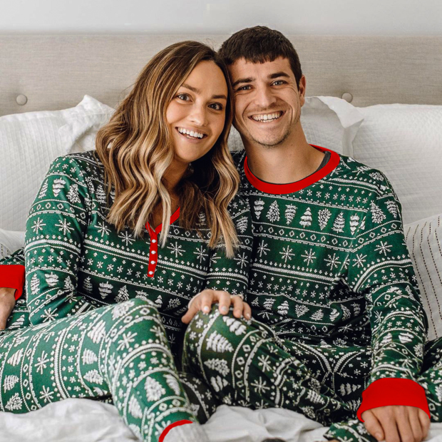Green Reindeer Christmas Pajamas Flat Lay – Complete Matching Family and Dog Set
