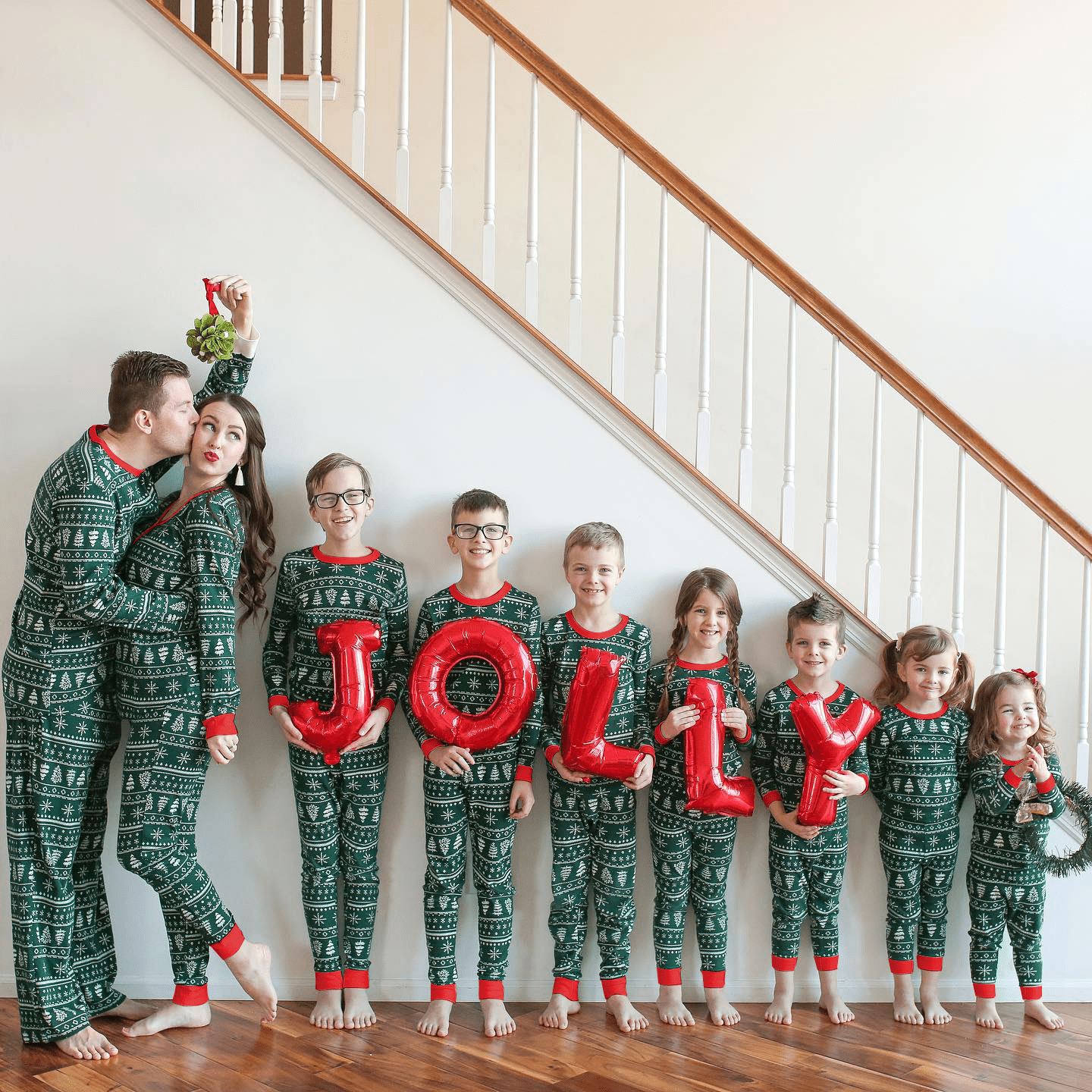 Green Reindeer Matching Family Christmas Pajamas with Dog Set – Holiday Sleepwear Main View