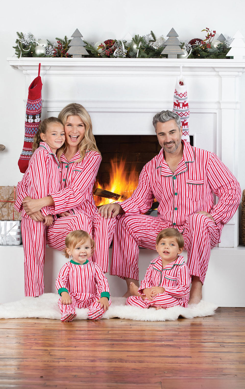 Holiday Can Stripe Christmas Pajamas Flat Lay – Complete Matching Family and Dog Set