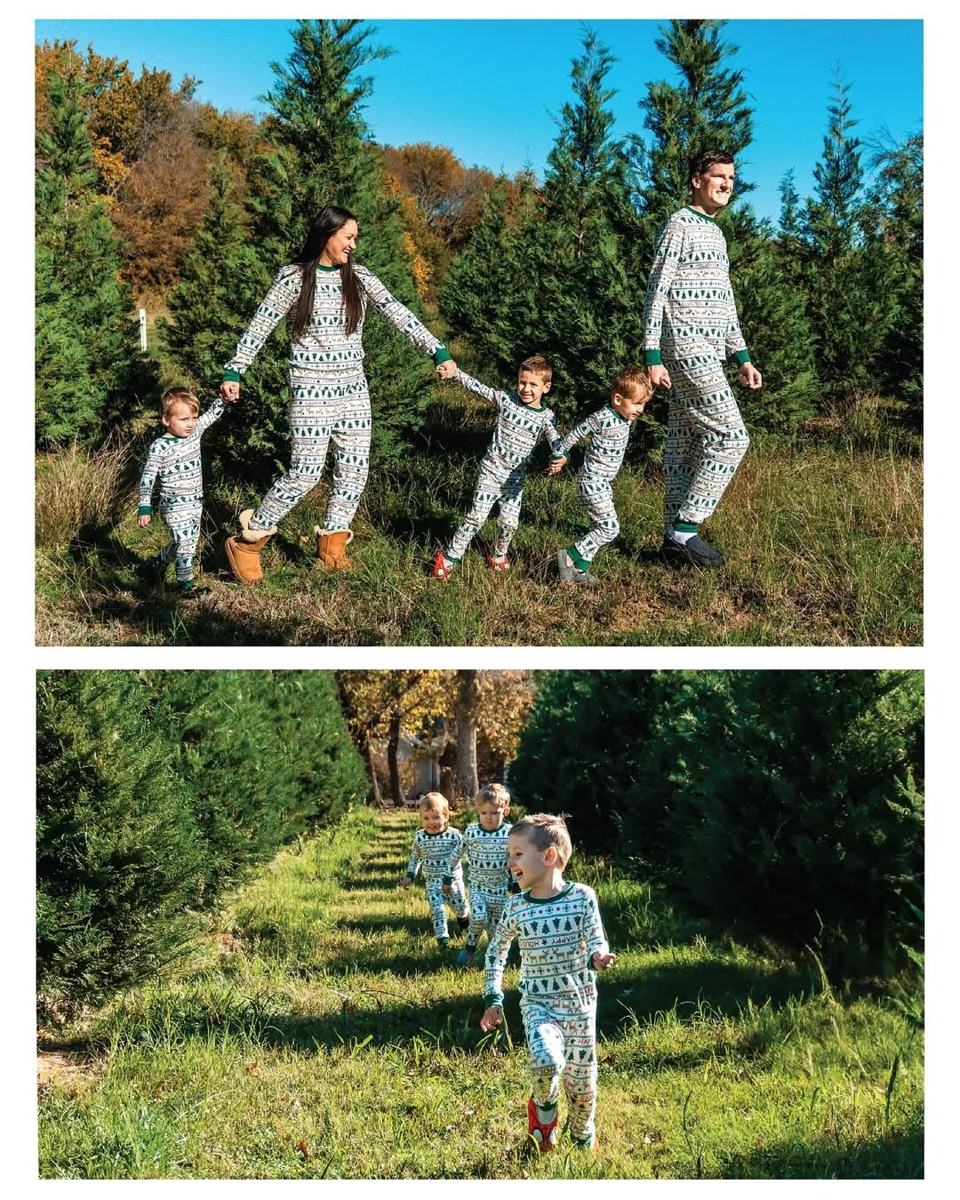 Green snowflakes Pattern Matching Family Christmas Pajamas