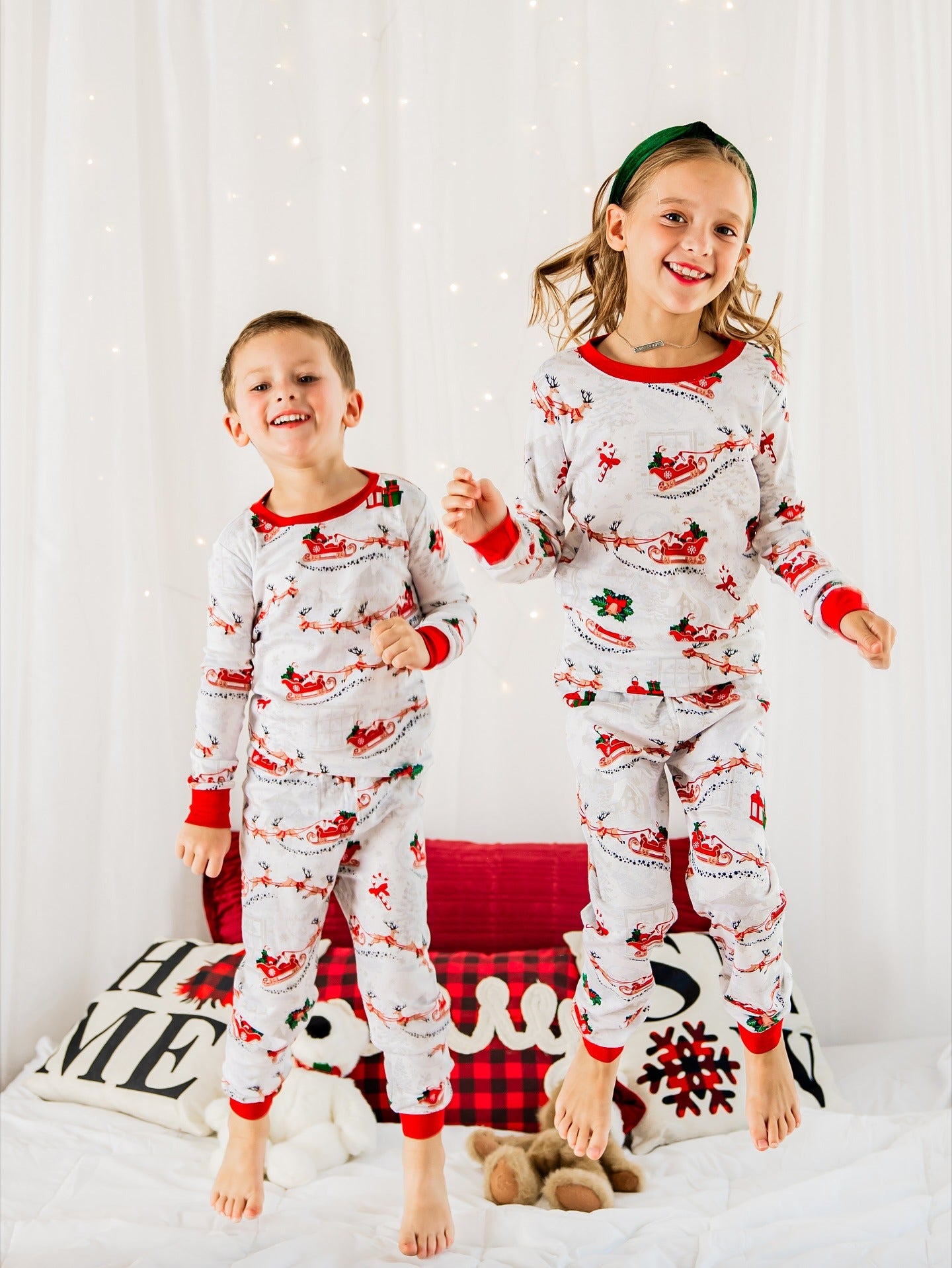 Christmas Elk Sleigh Print Matching Family Christmas Pajamas