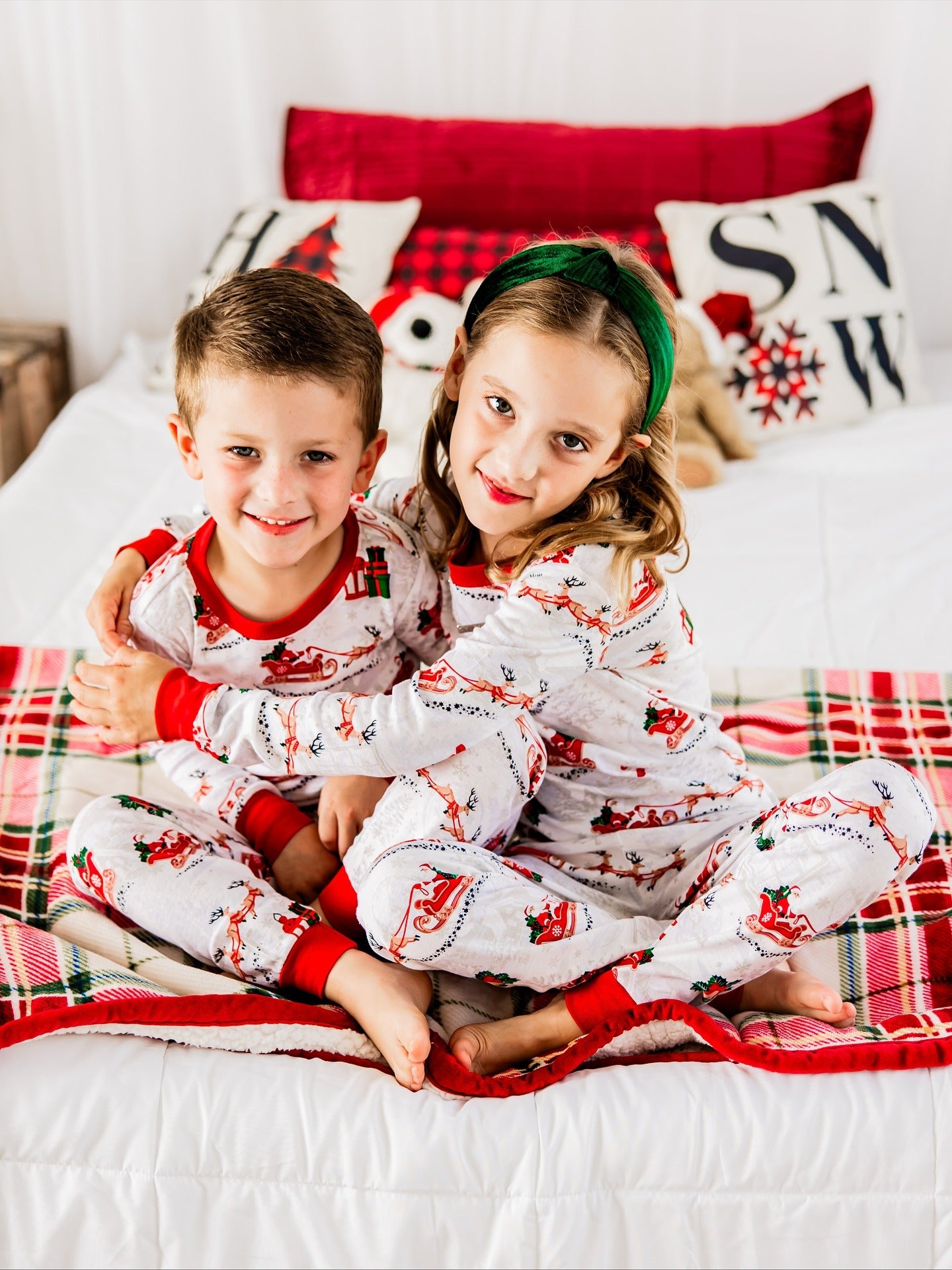 Christmas Elk Sleigh Print Matching Family Christmas Pajamas