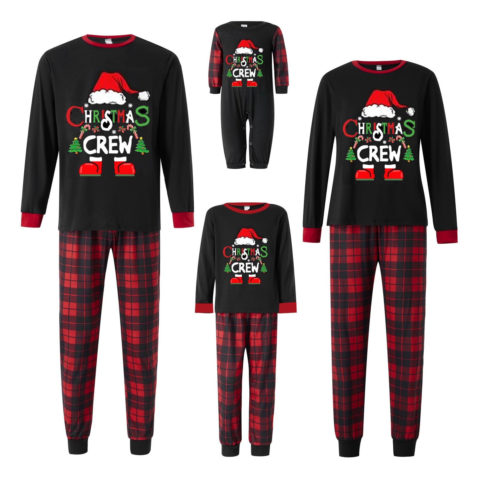 Christmas Crew Print Matching Family Pajamas-Dog Pajamas Included