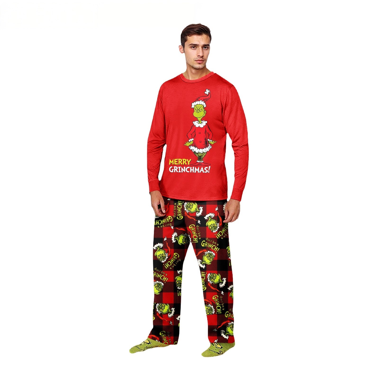 Red Grinch Print Matching Family Christmas Pajamas